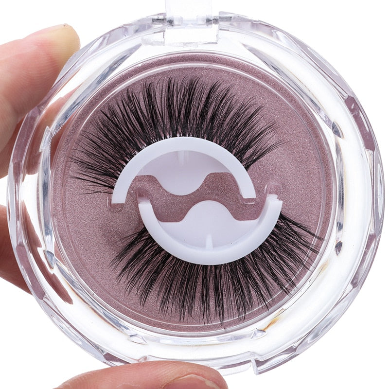 1Pair Self-adhesive False Eyelashes 3 Seconds to Wear No Glue Needed Faux Mink Lashes Extension Curly Thick Wispy Eyelash Makeup